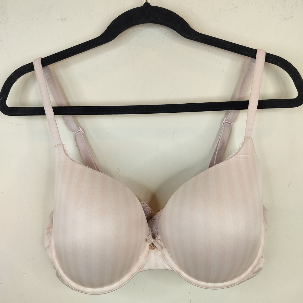 Victoria's Secret Perfect Shape Bra 36DD Striped Underwire Padded Coquette Pink